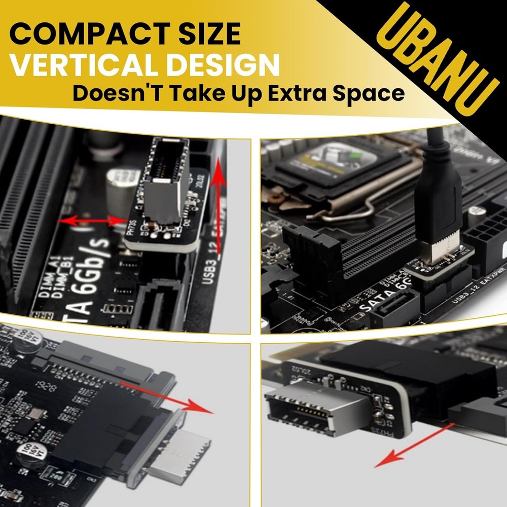 USB 3.2 Gen 1 to 2 Header Adapter, Internal Vertical Black