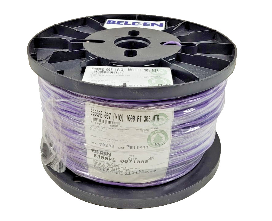 1000FT Belden Wire 6300FE 18/2C Shielded Media Control/Audio Cable Plenum Violet