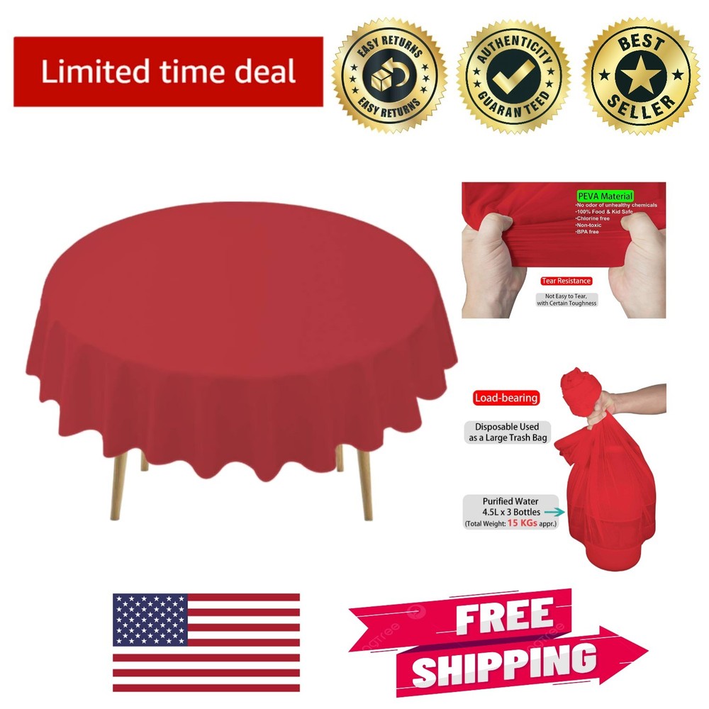 2-Pack Ruby Red Round Table Covers 84" for Weddings & Parties - Spill Resistant