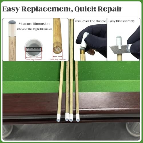 20pcs Slip On Pool Cue Tips, 4 Sizes Pool Queue Stick Tips Replacement Kit,