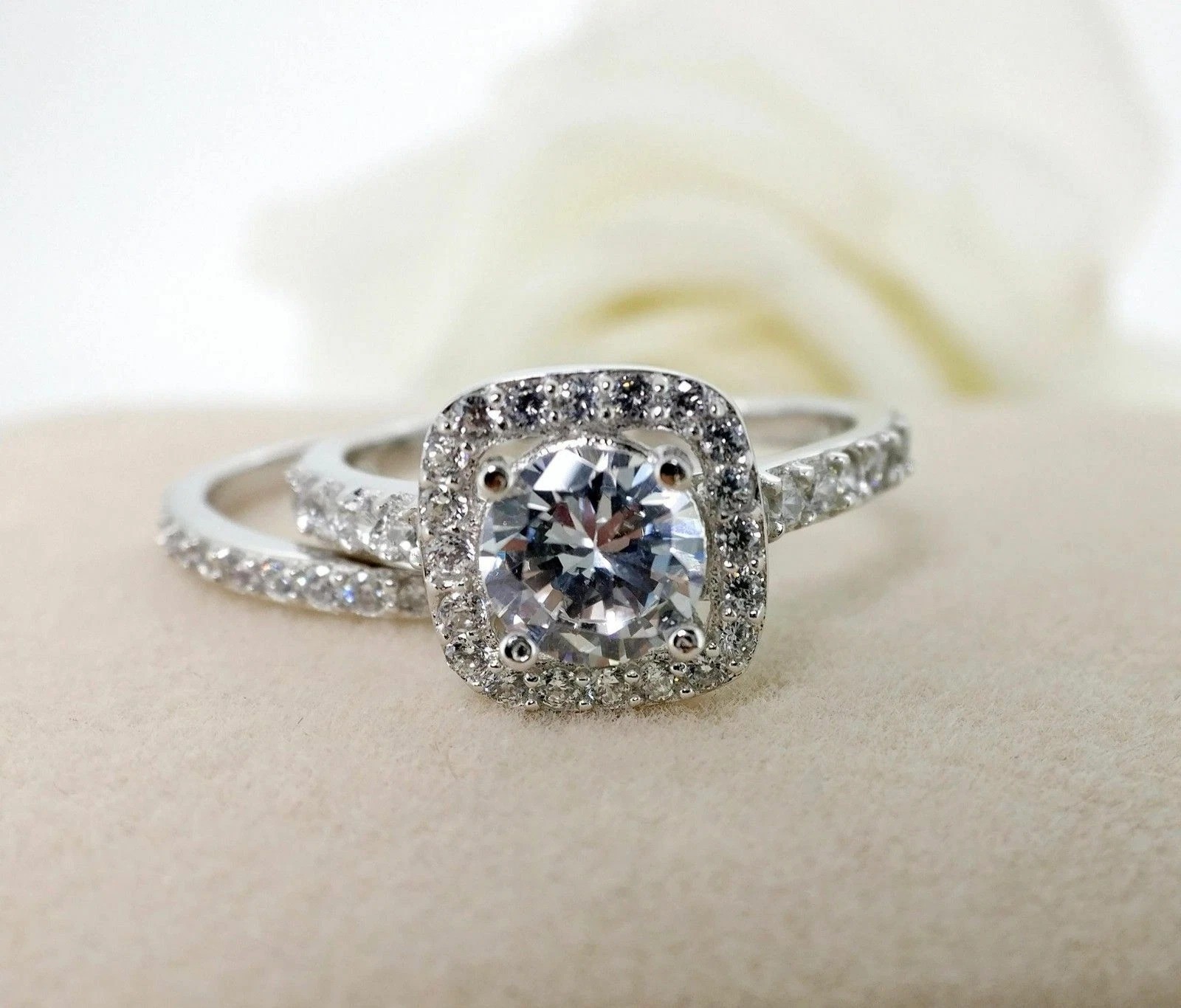 1.70 Round Cut Moissanite Wedding Bridal Ring Set Solid 14K White Gold For Women