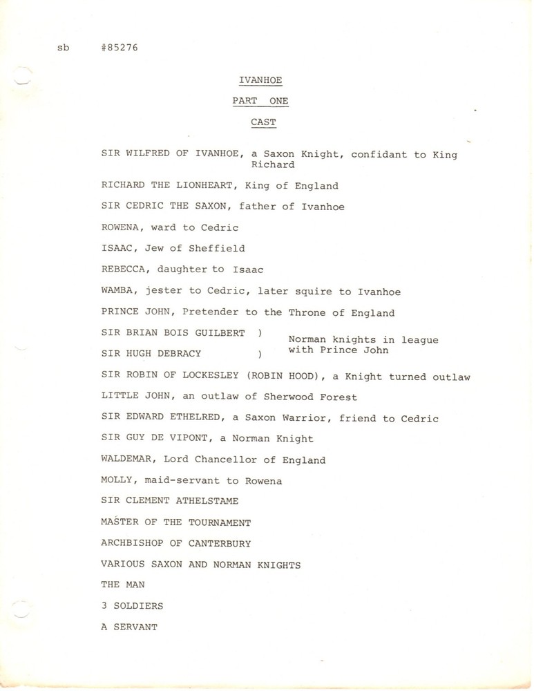 *IVANHOE Two-Part British Television Mini-Series Final Rev. Scripts PARTS 1 & 2
