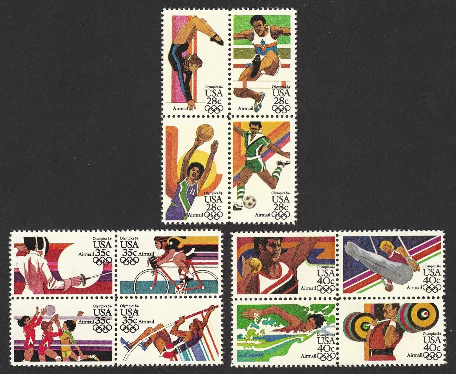 US, #C101-112 Air Mail, 1984   LA Olympics in B4, MNH