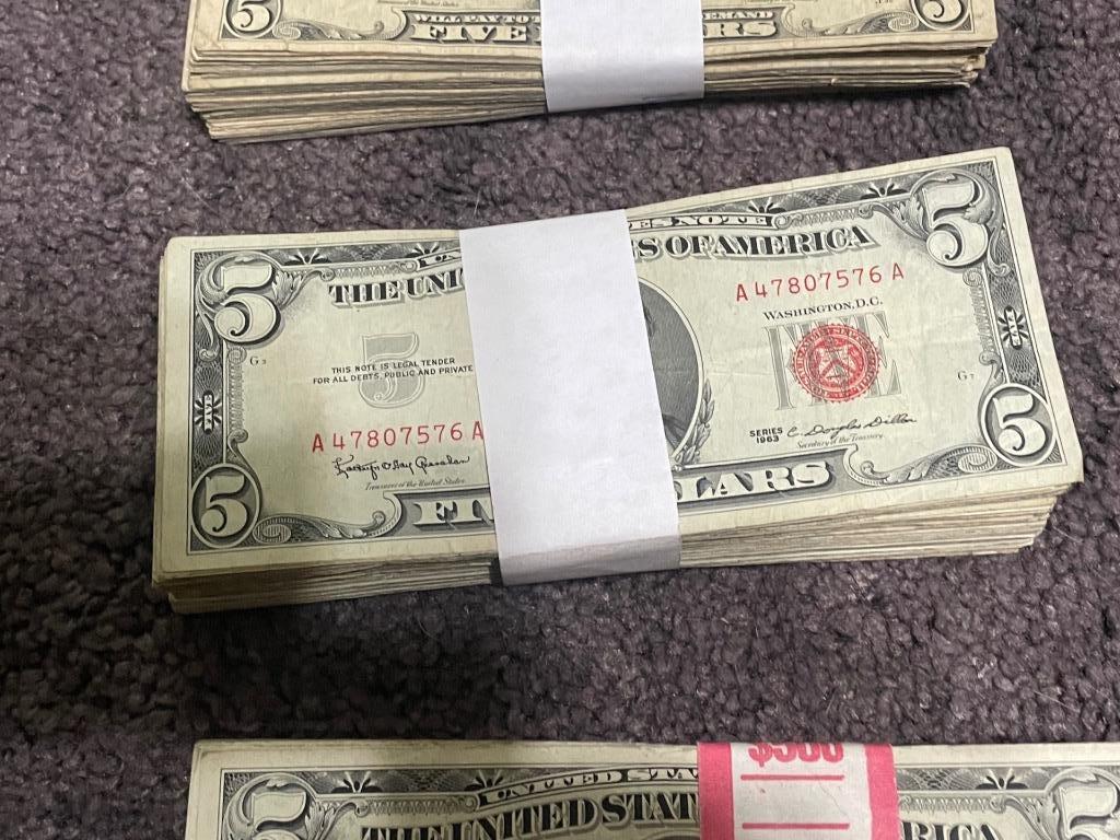 1953-63 $5 Dollar Red Seals ~ $5 Bill G-XF _ Collectible Lot Currency