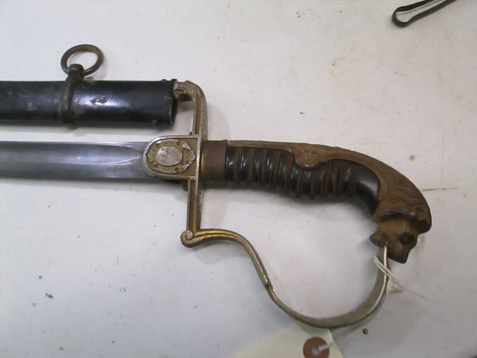 WWI GERMAN RUBY EYES LION HEAD DRESS CAVALRY SWORD & SCABBARD EICKHORN MAKER Y51