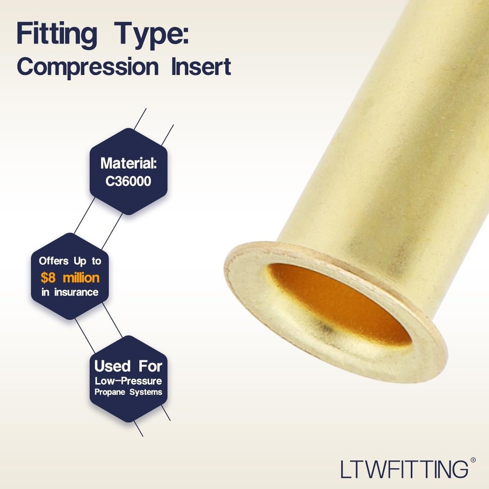 LTWFITTING 3/8-Inch Brass Compression Insert,Brass Compression Fitting(Pack o...