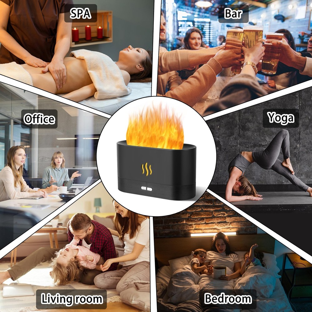 Flame Diffuser Humidifier-Auto Off 180ml Essential Oil Diffuser-2 Modes Brigh...