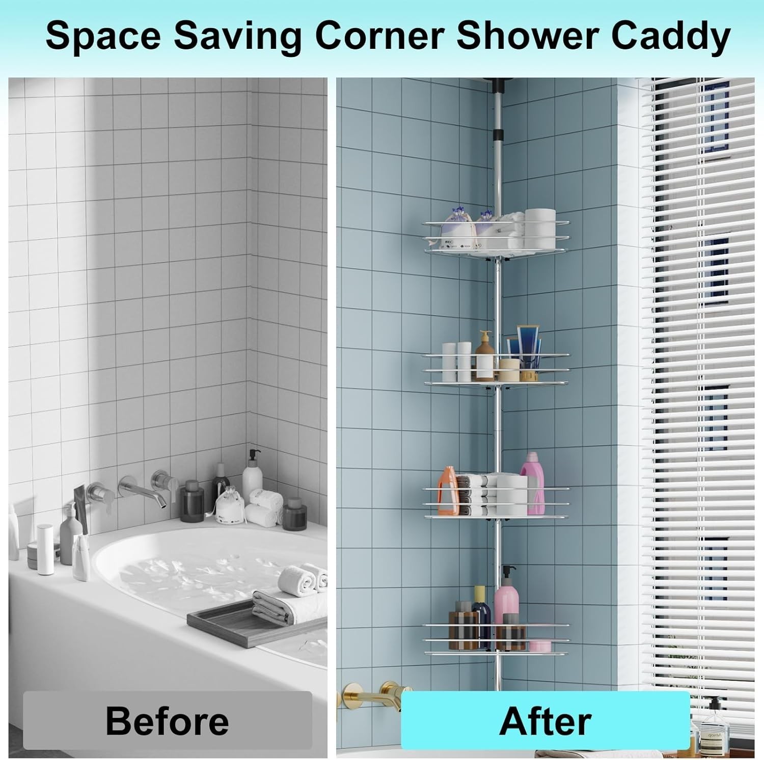 4 Tier Metal Rustproof Shower Corner Caddy Organizer for Bathroom Tension Pole