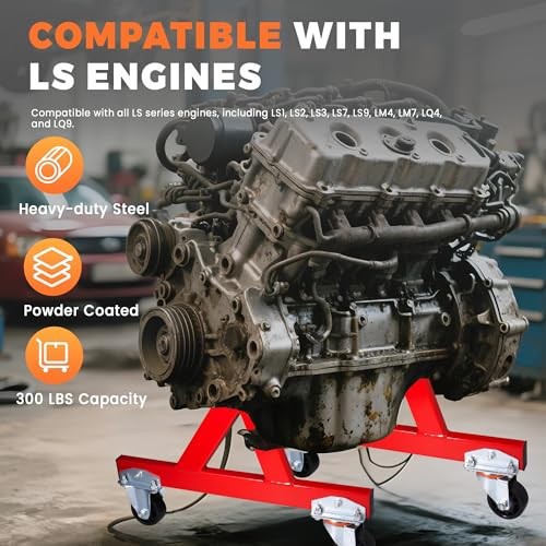 LS Compatible Engine Storage Stand, Rolling Engine Stand with Swivel Red