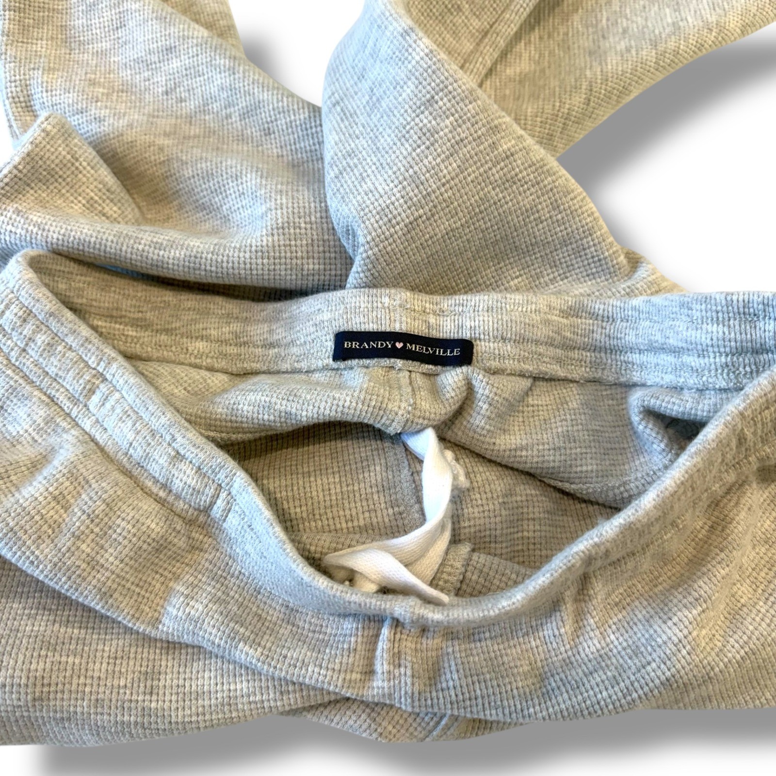 Brandy Melville Womens Light Grey Wide Leg Sweatpants Casual Waffle Knit, OS