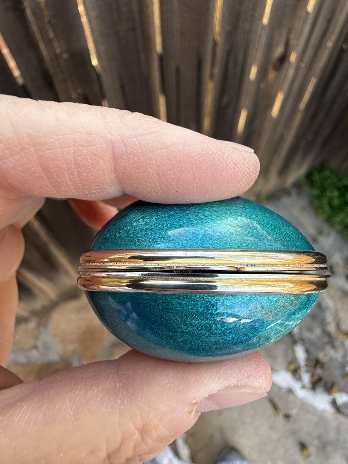 Antique Hallmarked Turquoise Enameled Sterling Silver Egg Trinket Box