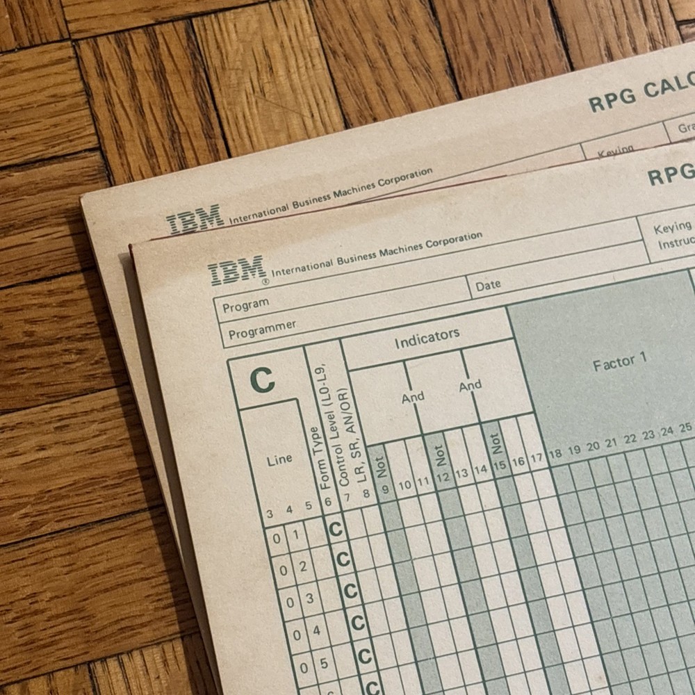 Vintage IBM RPG CALCULATION SPECIFICATION Sheets - Unused Computing Books (2)