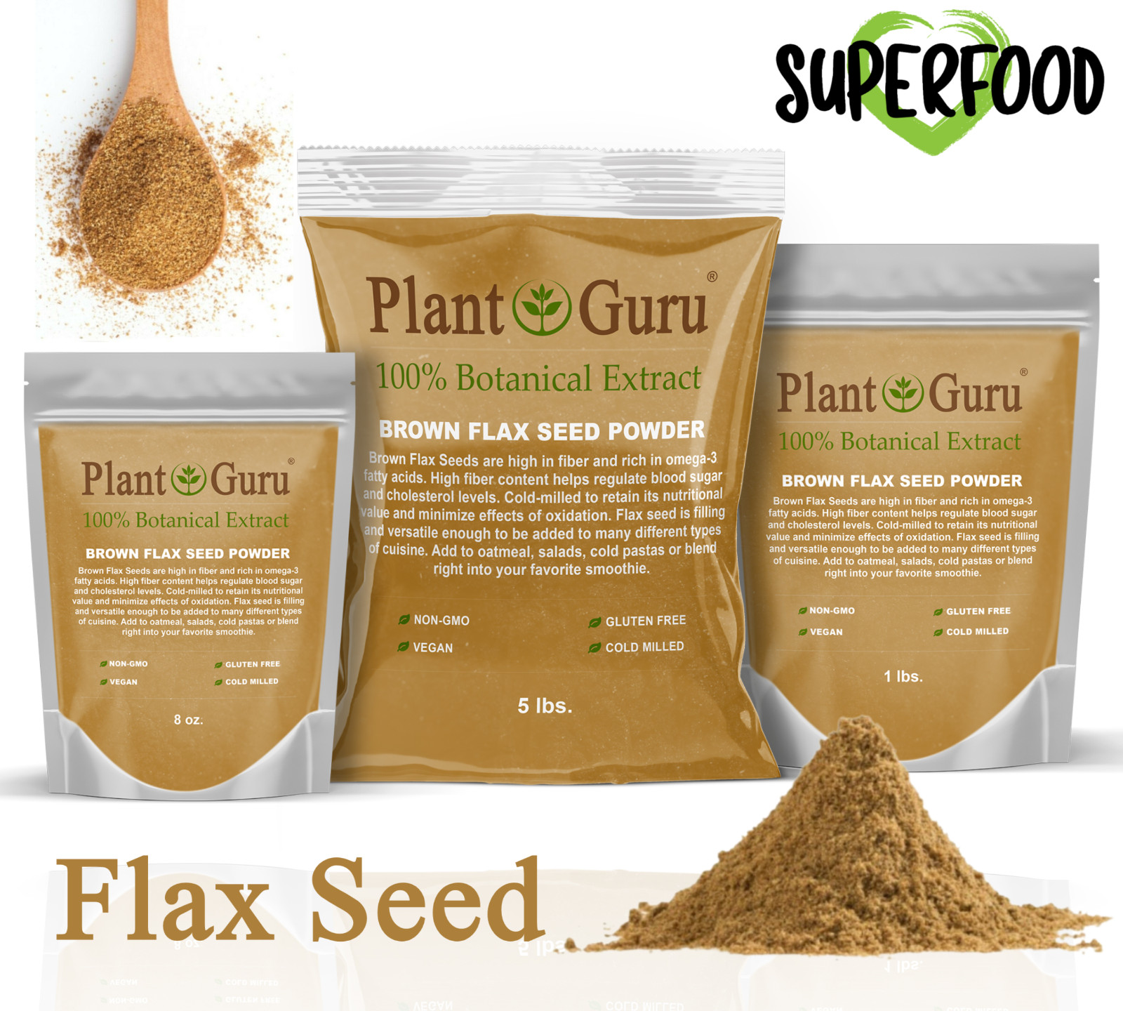 Ground Flax Seed Powder BROWN & GOLDEN 100% Pure Linseed Flaxseed Meal Bulk