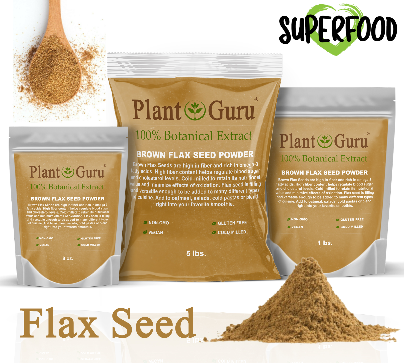 Ground Flax Seed Powder BROWN & GOLDEN 100% Pure Linseed Flaxseed Meal Bulk