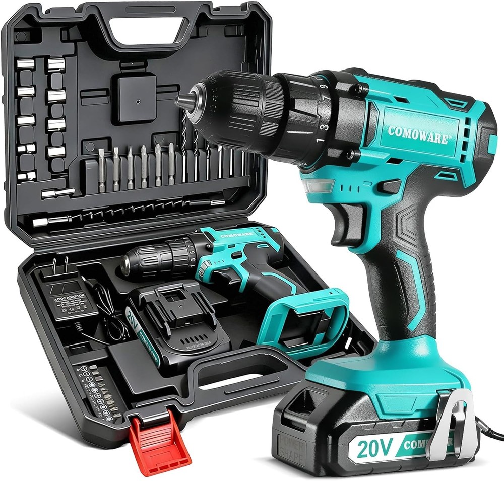 High-Power 20V Cordless Drill with LED Light & Adjustable Torque Control