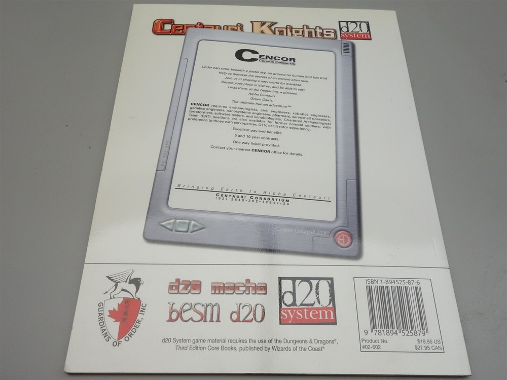 Centauri Knights - Cencor Datapad MX (d20 System, BESM Mecha)