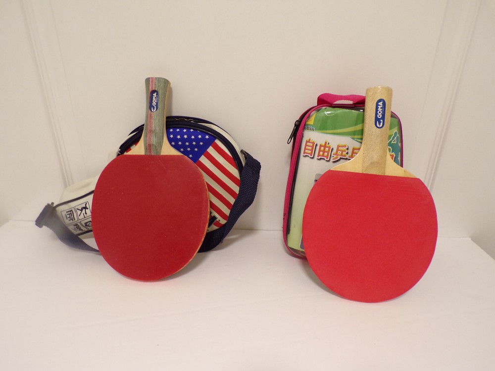 Two double layer table tennis rackets  in a case with net for play