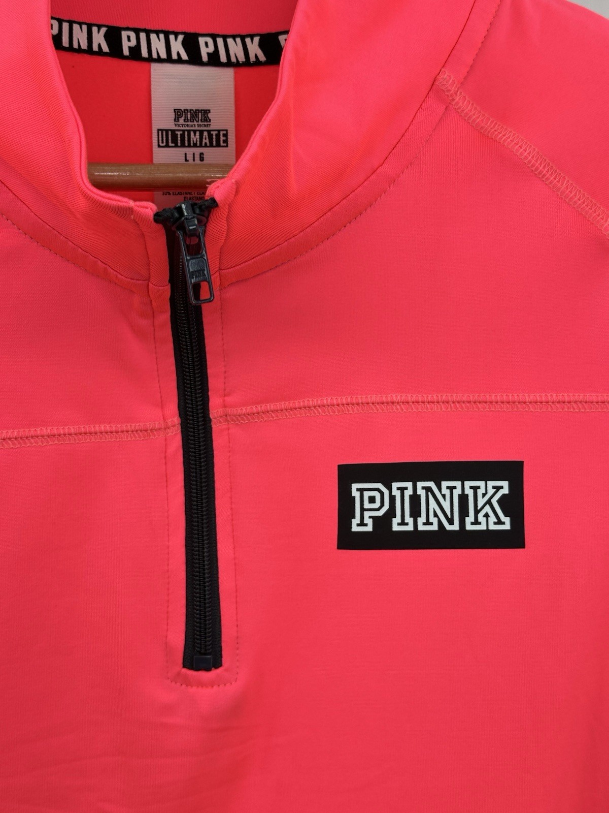 New PINK Victoria's Secret Ultimate Logo Pink Gray 1/4 Zip Pullover Women’s