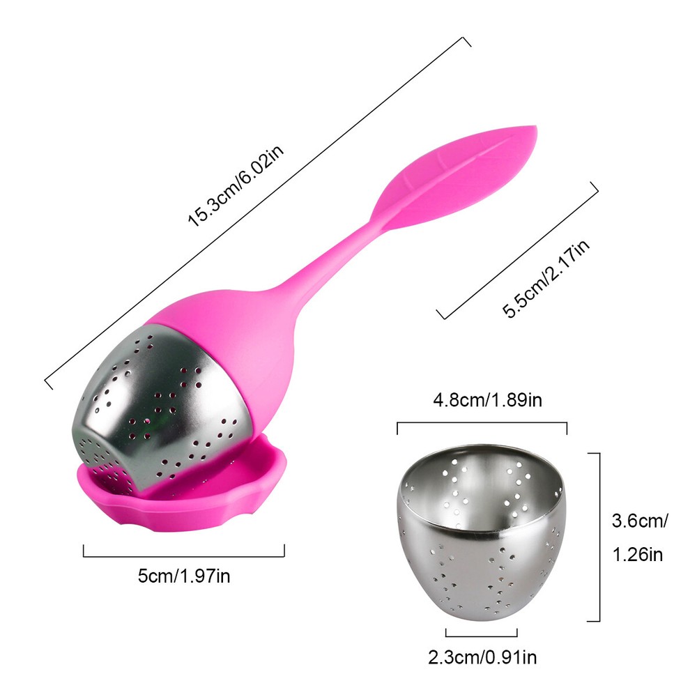 Silicone Tea Infusers Strainer Stainless Herbal Spice Filter Diffuser Pink+Blue