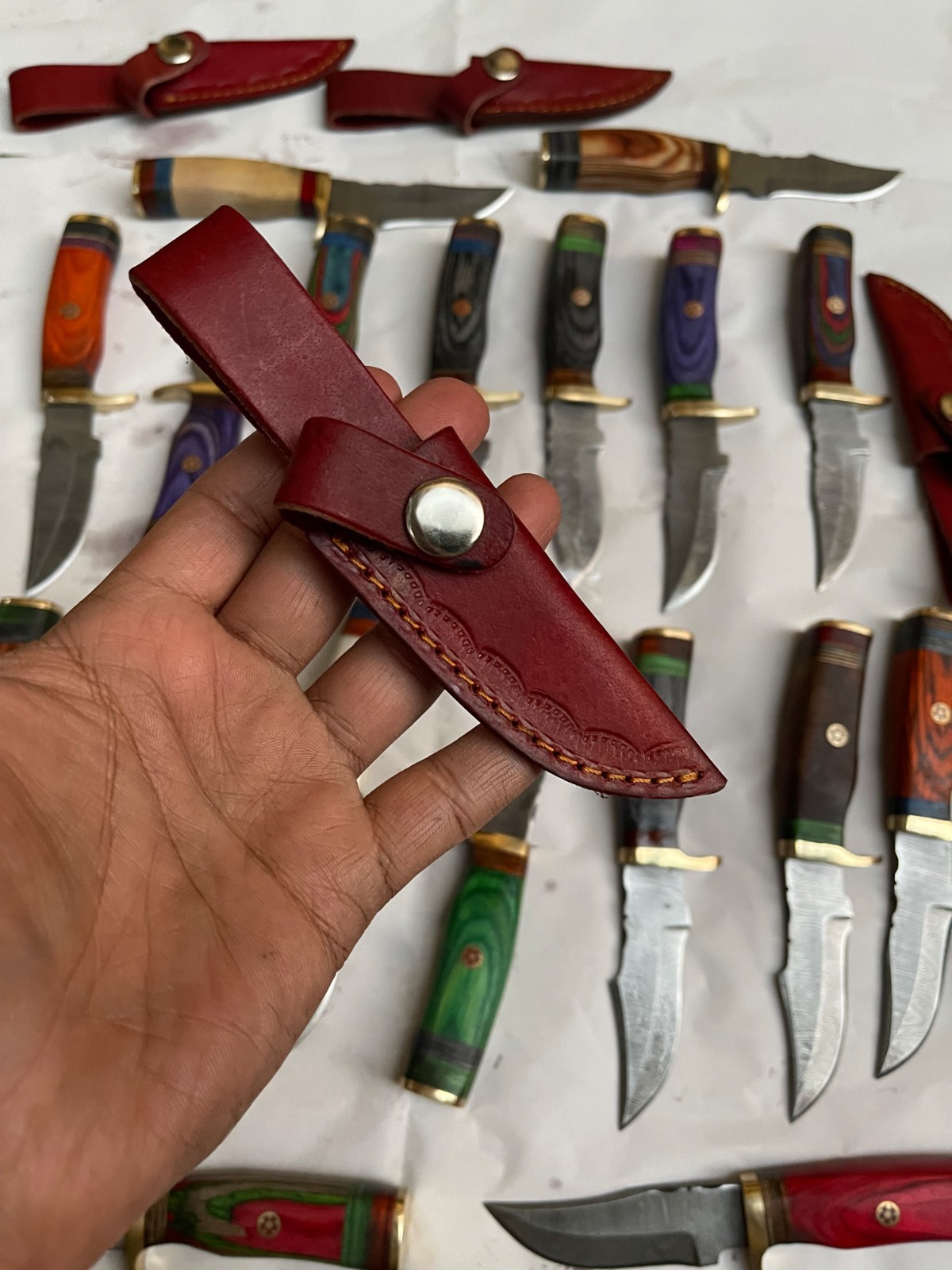 WHOLESALE LOT OF 20 CUSTOM HANDMADE DAMASCUS STEEL SKINNER KNIVES WITH SHEATH