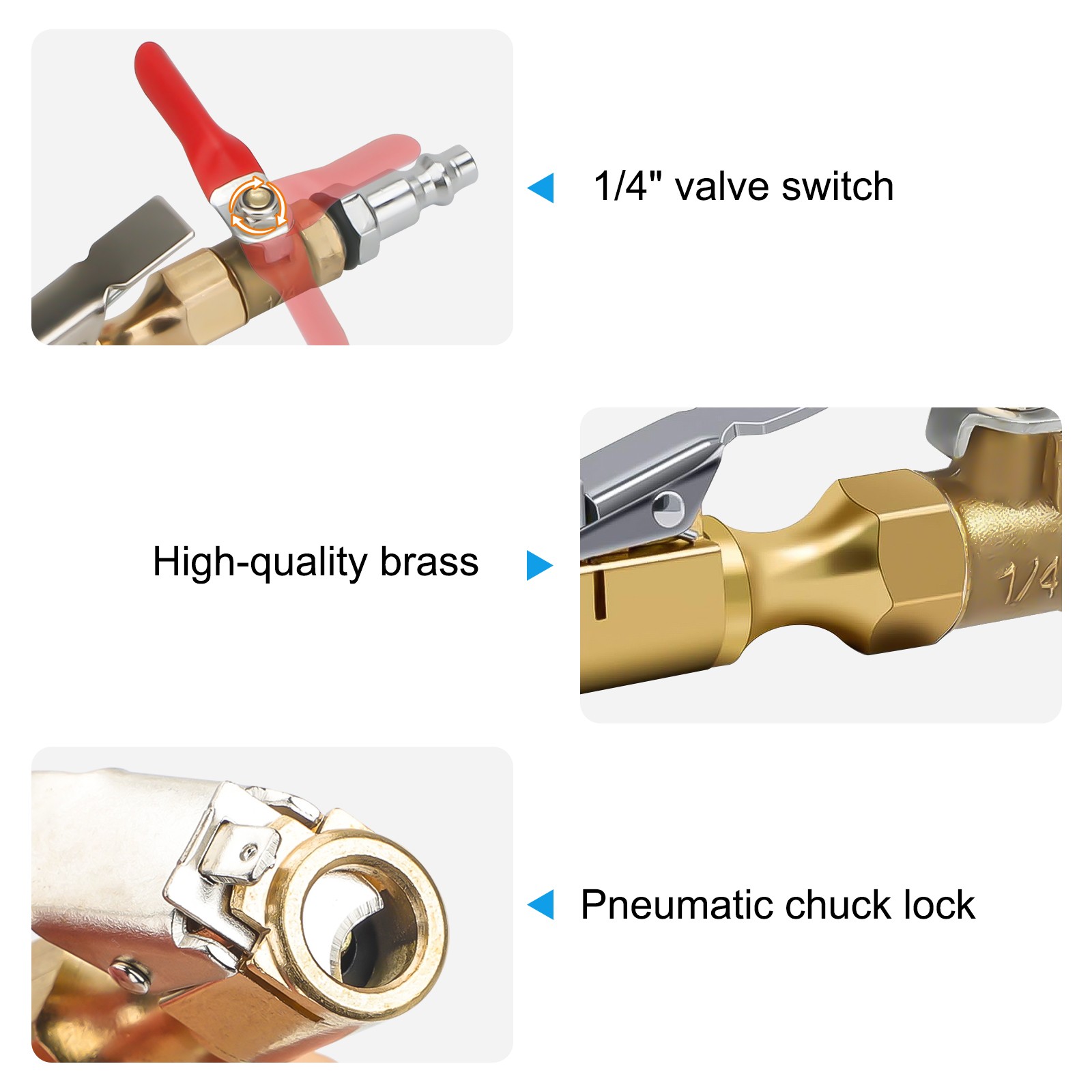 Portable Air Chuck Tire Inflator Nozzle Brass Lock-On Clip Switch 1/4" NPT Quick