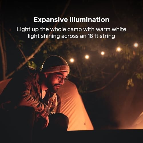 Solar String Rechargeable, Solar String Lights for Camping, 18-Foot Warm White