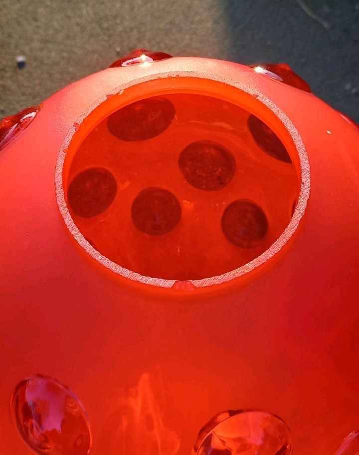 GIANT Antique Cranberry Red Frosted Dimple Optic Duplex Oil Lamp Shade, 4 Inch