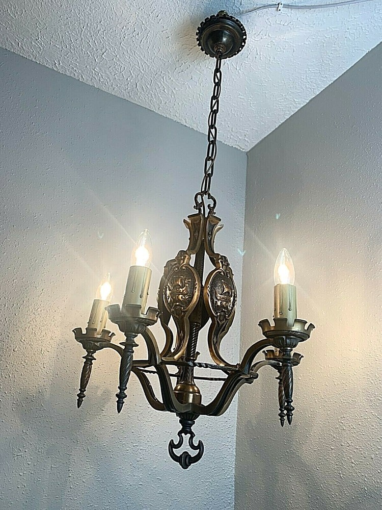 1930's HIGH QUALITY 5 LIGHT SOLID BRONZE MARITIME CHANDELIER