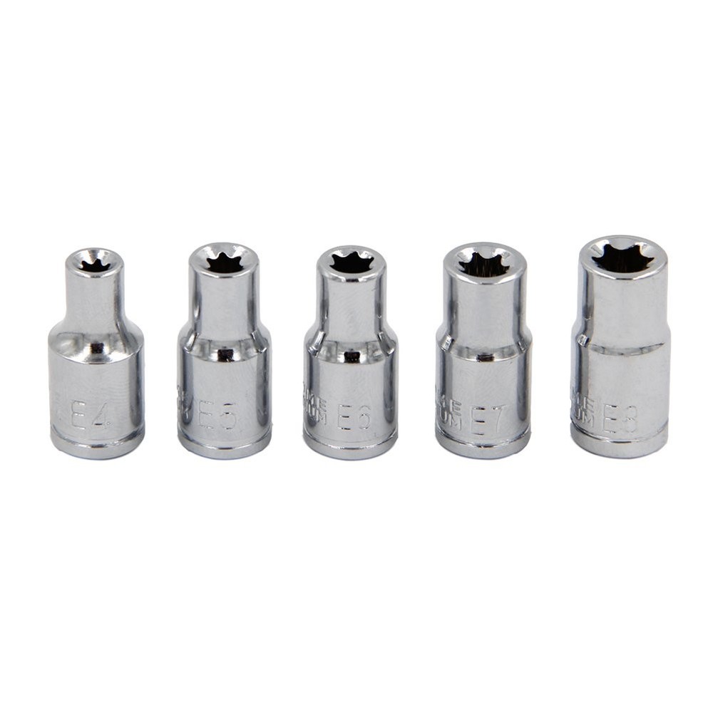 5Pcs E Torx Star Female Bit Socket Set 1/4" Drive E4 -E8