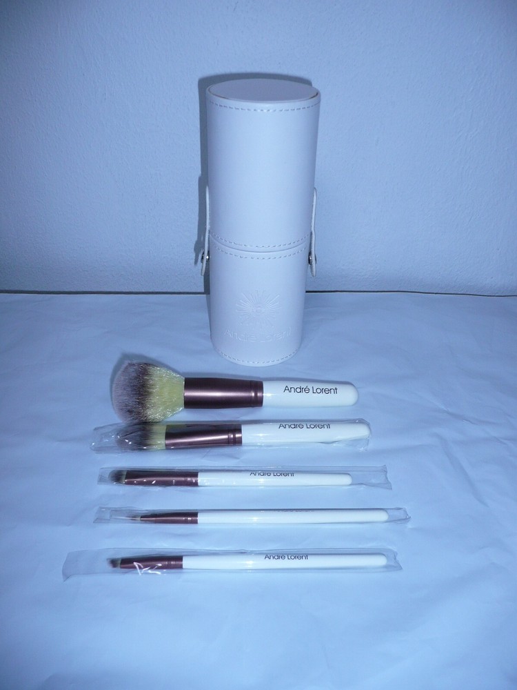 ANDRE LORENT   Makeup Brushes 5 Pcs With   Leather Box White