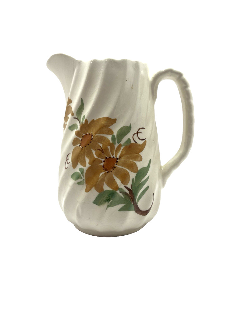 Hand Painted Pottery Floral Design Pitcher 6 1/2"