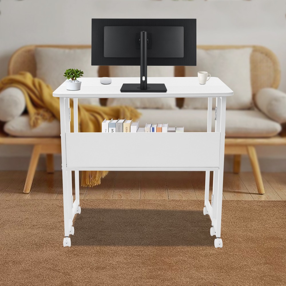 Folding Desk,Folding Desk with Storage Shelf,Foldable Computer Desk with Wheels