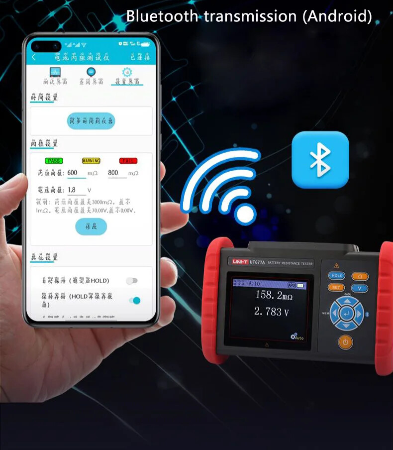 UNIT UT677A Battery Internal Resistance Tester Volt Temp Meter Bluetooth PC APP