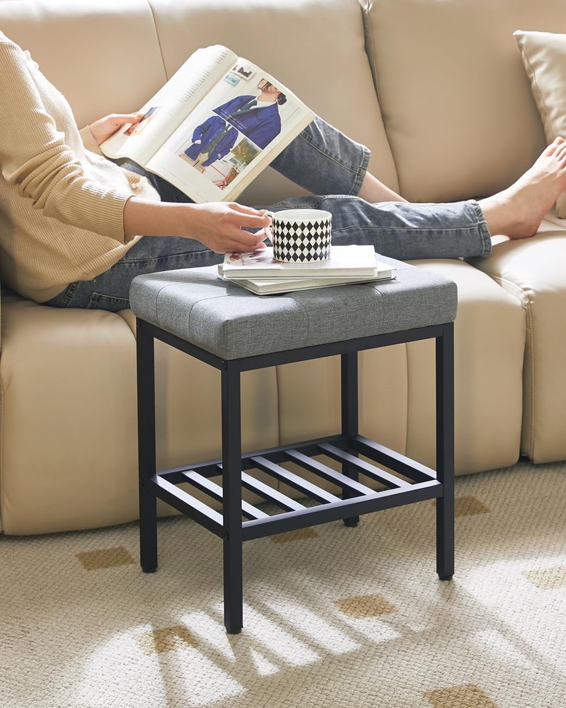 IBUYKE Rectangular Makeup Stool with Adjustable Feet and Storage Space, Footrest