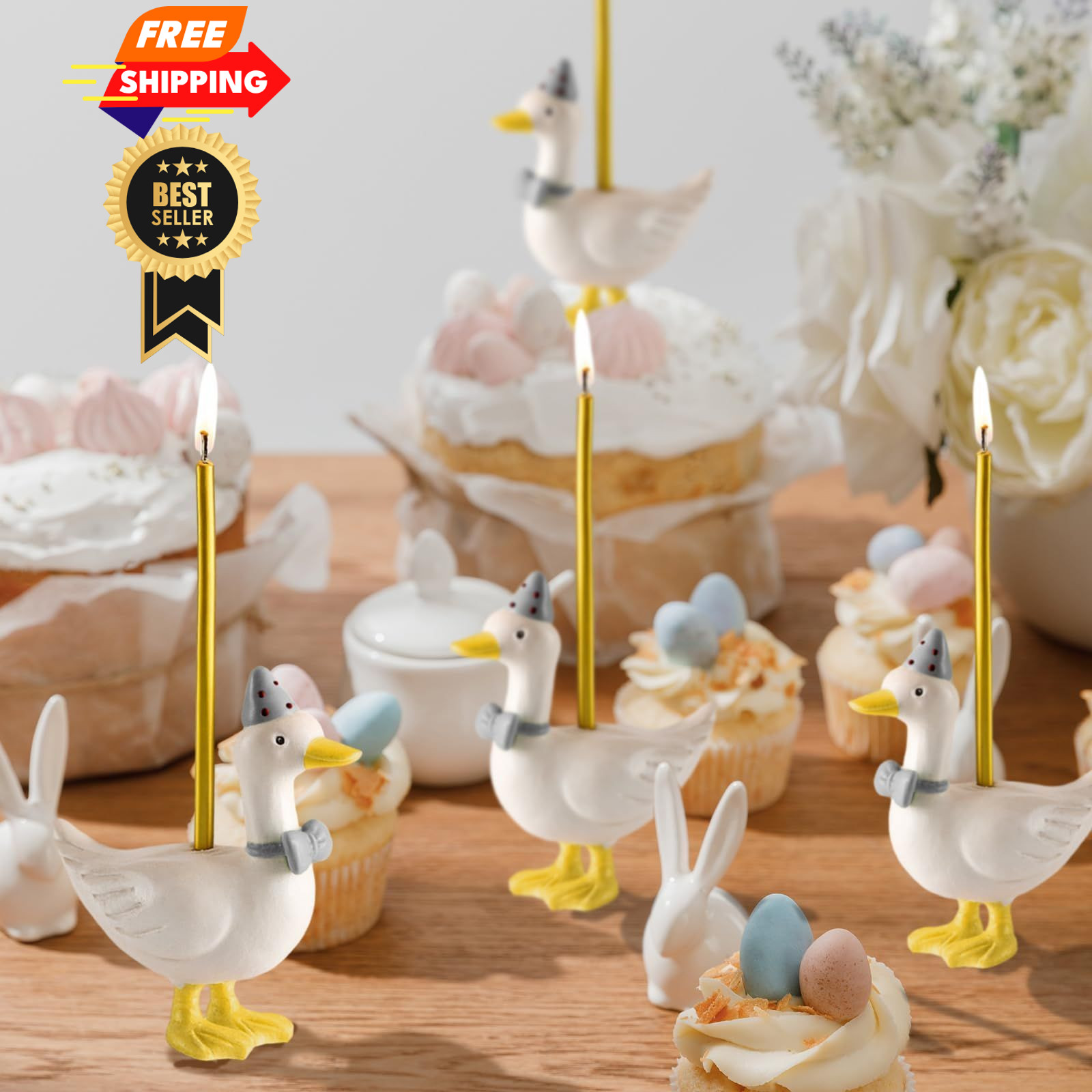 Mumufy Silly Goose Cake Candle Holders with Birthday One Gray