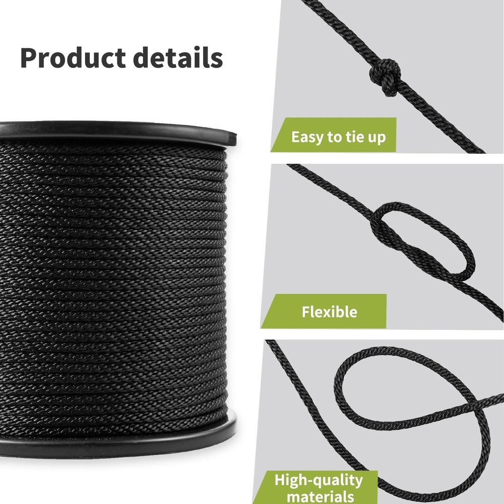 Solid Braid Polyester Utility Rope 1/4" x 500ft Heavy Duty Clothesline Craft UV
