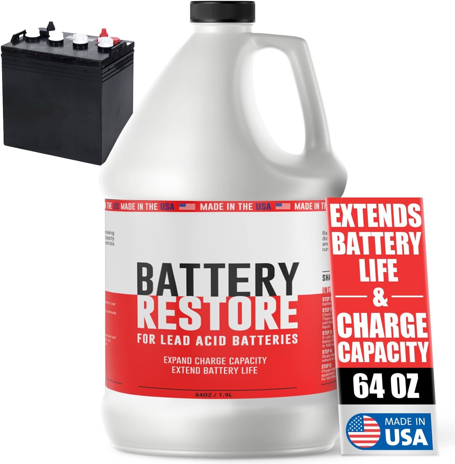 Battery Restore For Lead Acid Batteries - Made In USA - 64oz Formulated Solut...