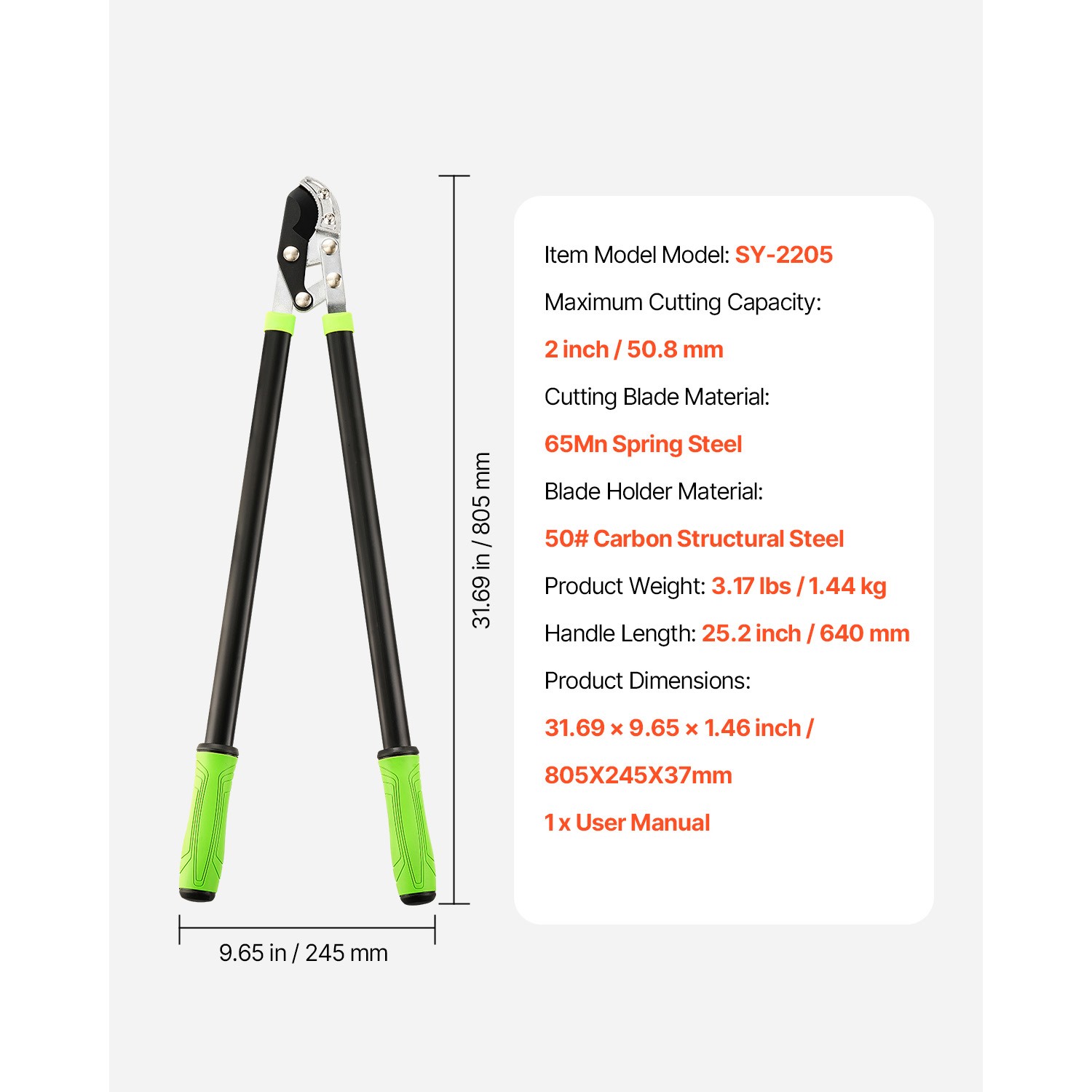 32 inch Loppers for Tree Trimming Branch Cutter Steel Heavy Duty to 2 inch