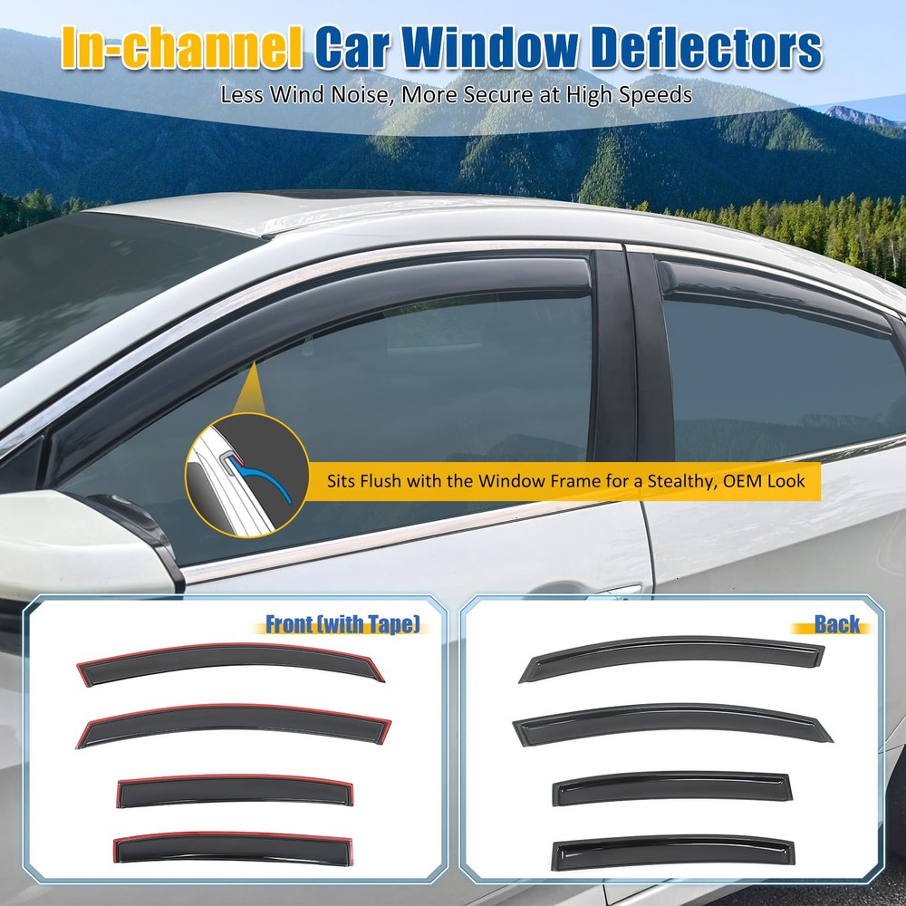 2012 - 2015 年本田思域轿车深色丙烯酸 4 件车窗偏转器