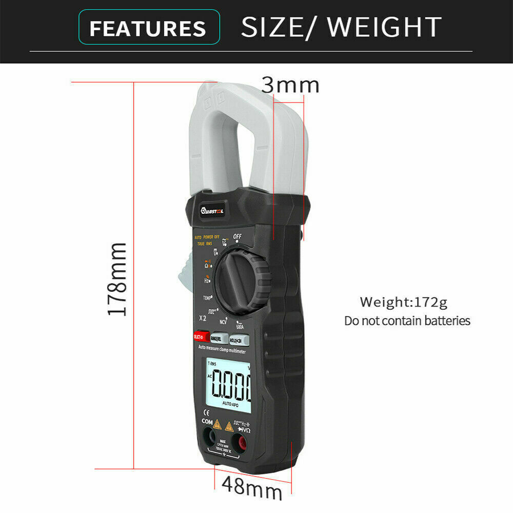 6000 Counts True RMS Clamp Meter AC DC Voltage & Current Digital Multimeter