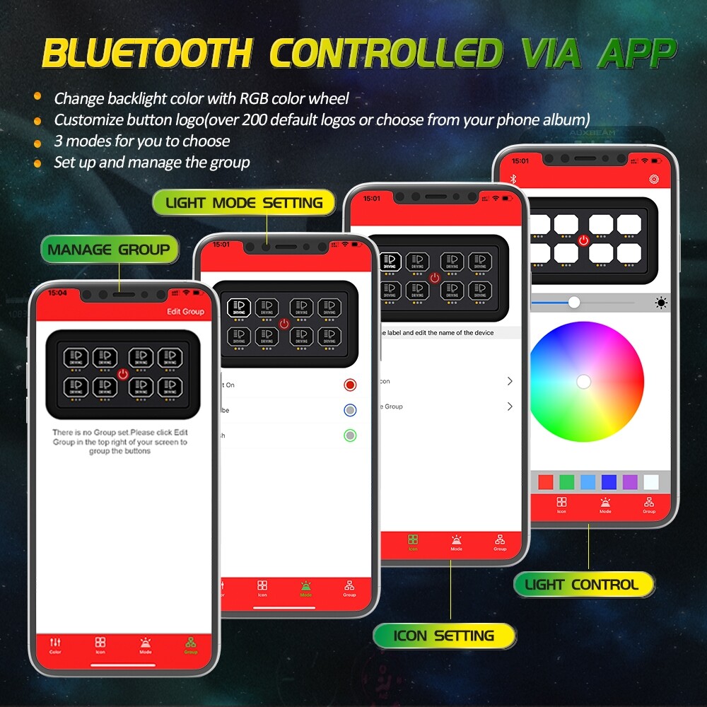 AUXBEAM AR-800 Multifunction 8 Gang RGB Switch Panel bluetooth APP Controller