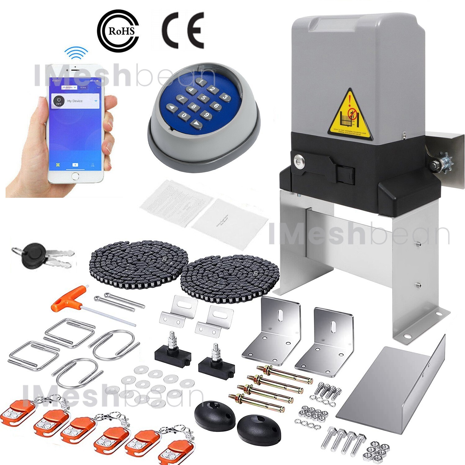 3100/4400lbs Electric Automatic Sliding Gate Opener Motor Kit APP+Keypad+Remote