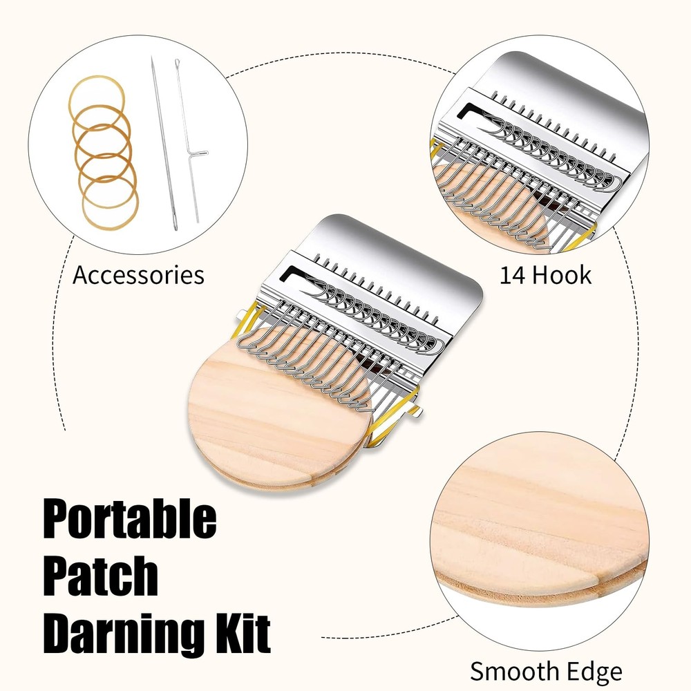 Knit Patch Kit PatchMaker 2.0 Mini Darning Loom 14 Hooks for Jeans Socks Repair