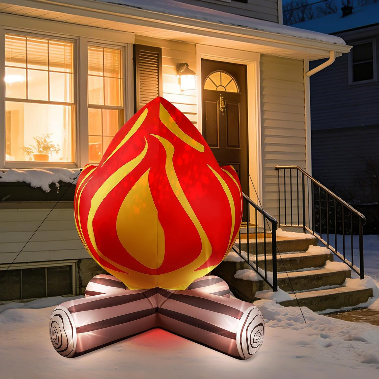 5FT Winter Inflatable Campfire Blow-Up Fake Campfire Built-In 4 LED Lights for W