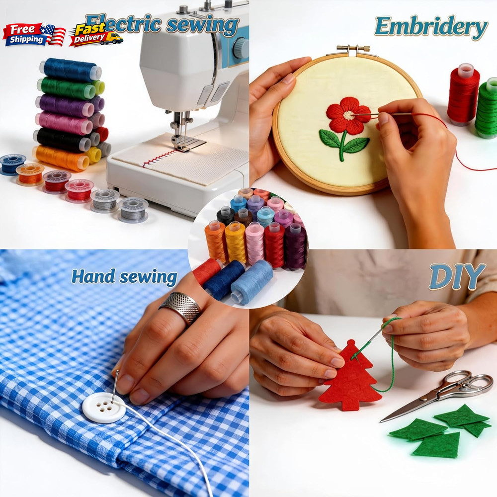 72PCS Sewing Thread Kit 36 Colors 400 Yards Polyester Thread Prewound Bobbin Set