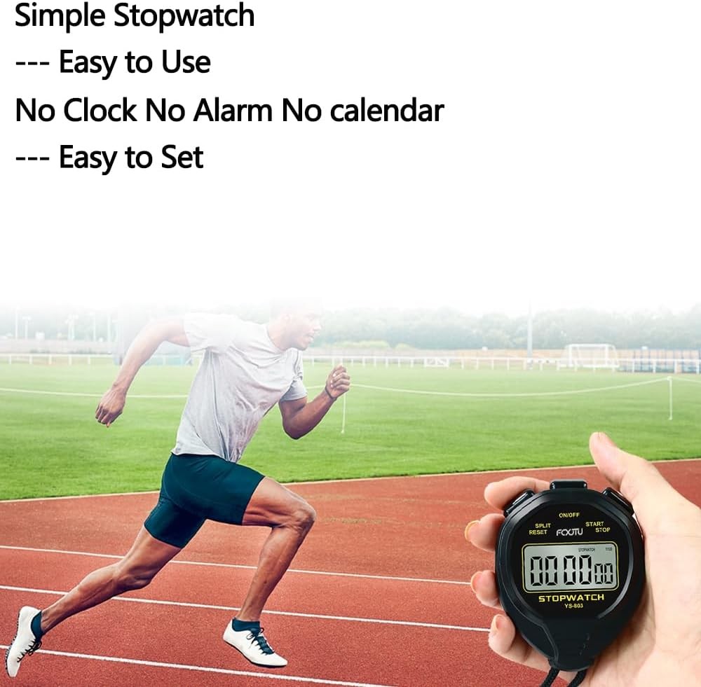 FCXJTU Digital Simple Stopwatch Timer, No Bells, Alarm, Basic Black