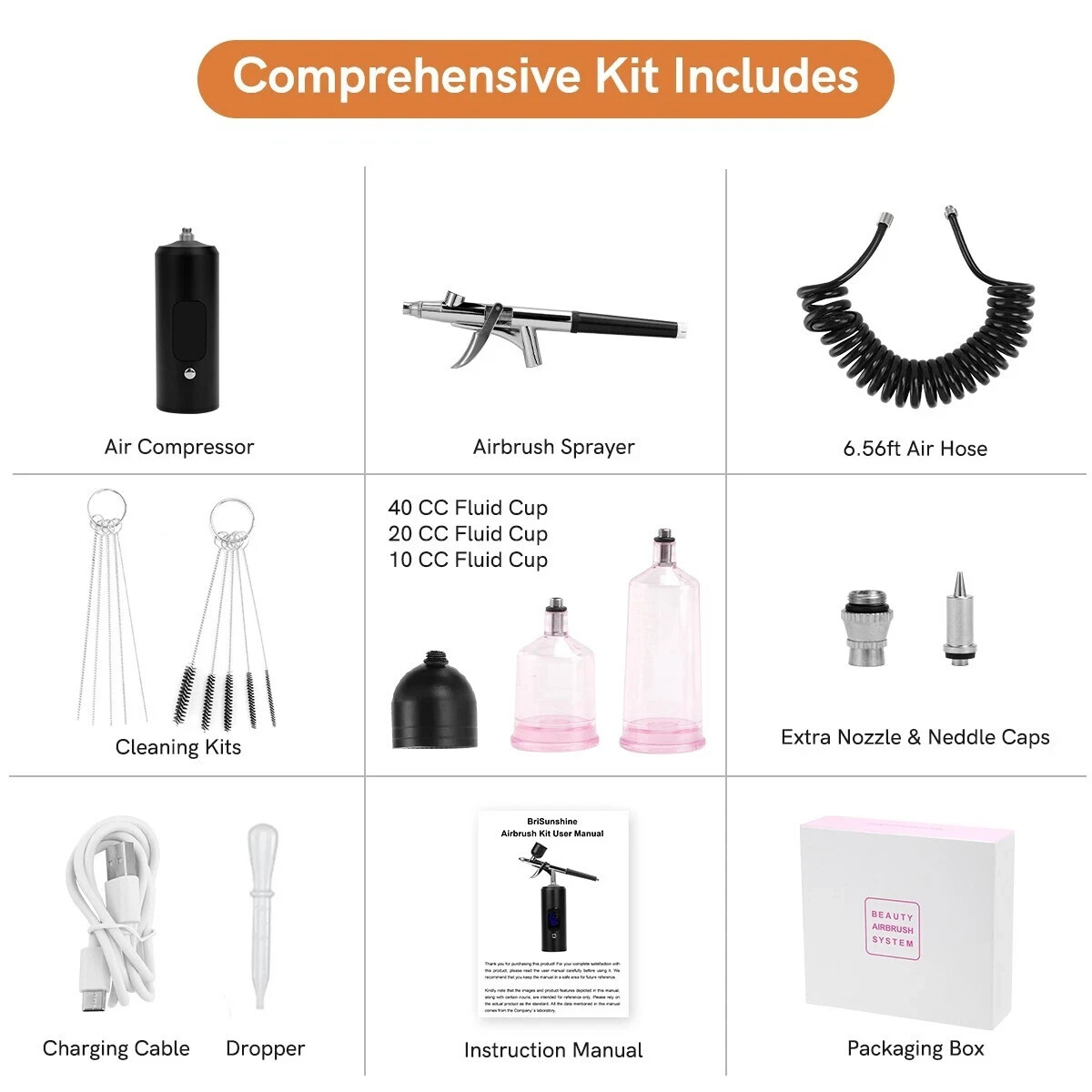 Cordless Airbrush Kit Handheld Sprayer Gun 38PSI LCD for Barber Nail Art Makeup