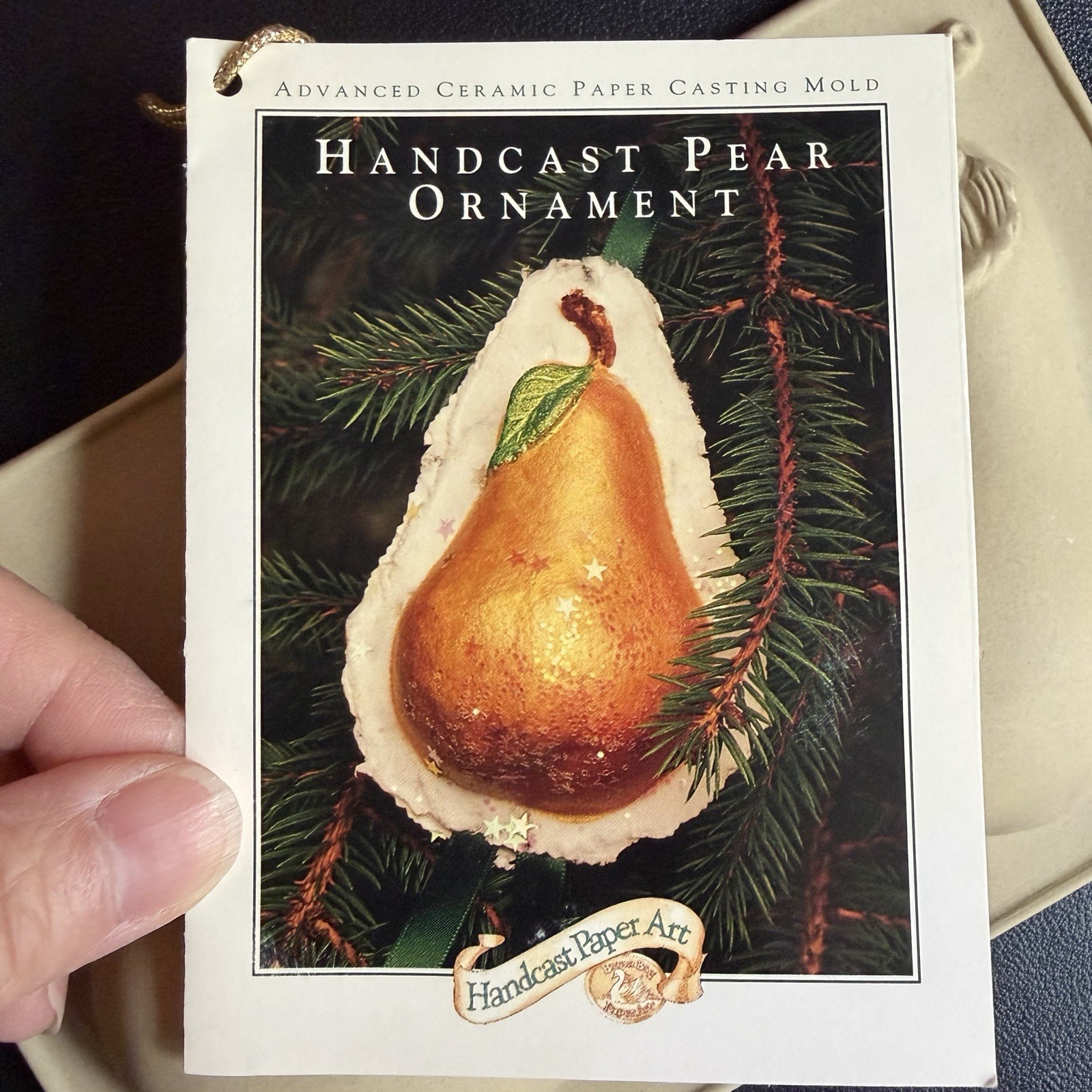 Rare Vintage Pear Paper Art Mold Brown Bag Cookie Mold Casting Ornament Holiday