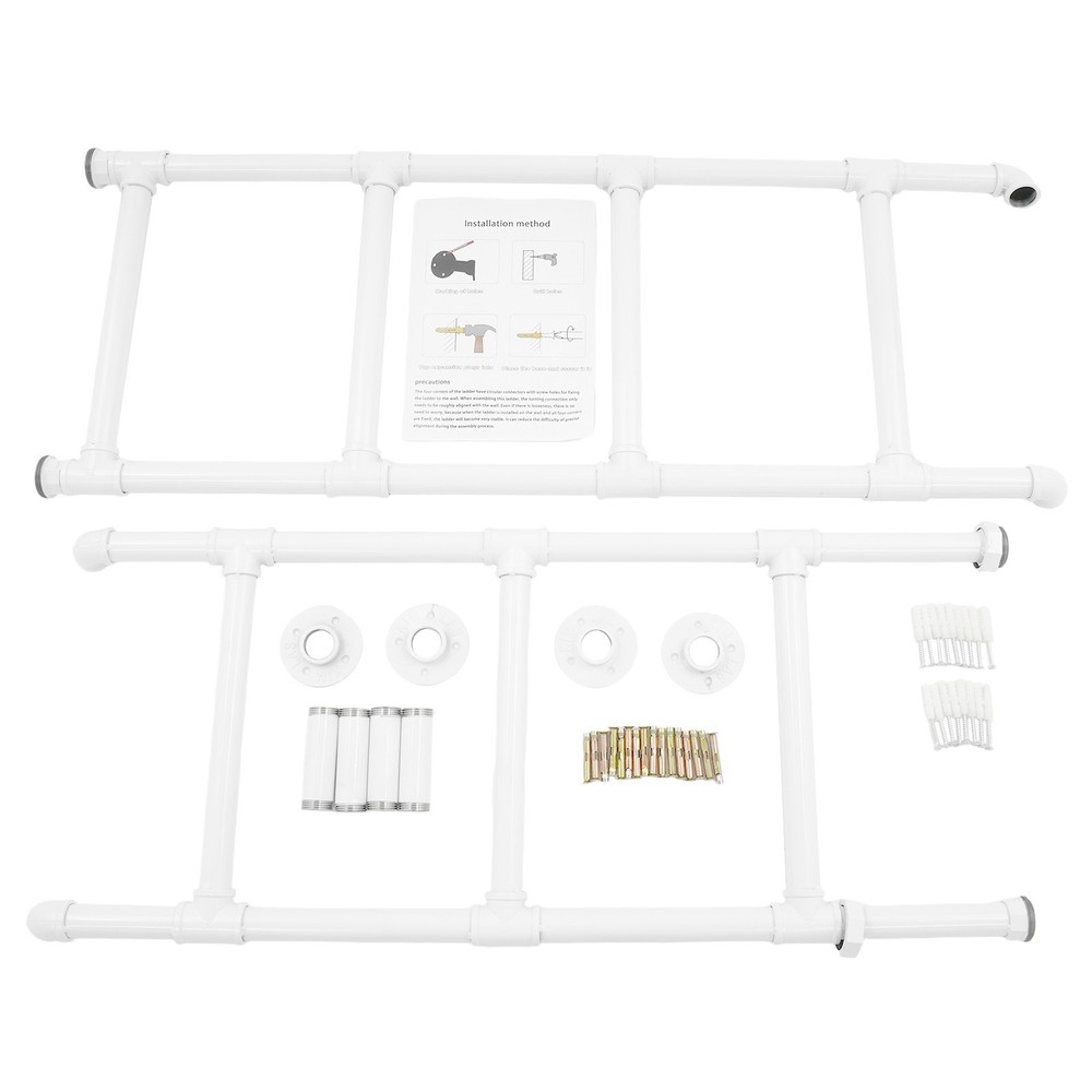 White Wall-Mounted Ladder for Attic Bunk Bed Multi-Functional 7-Step Ladder