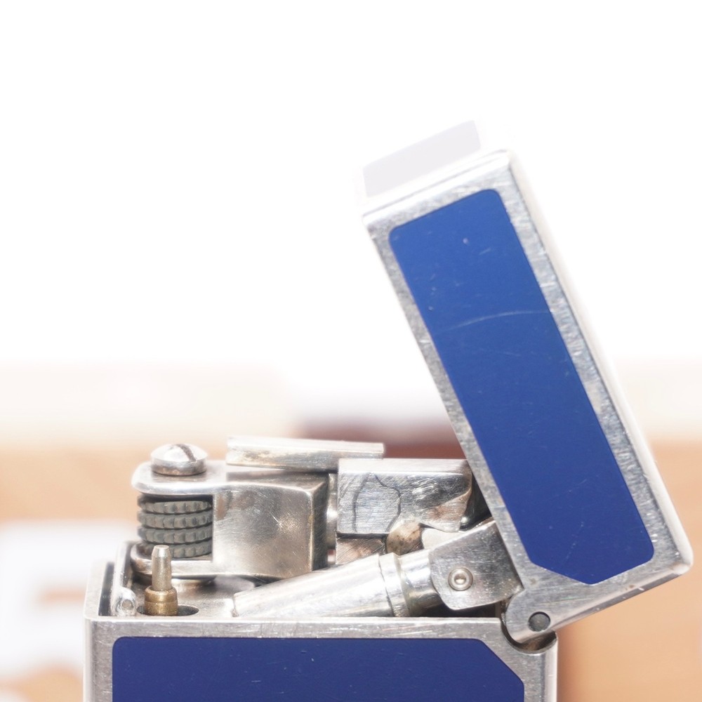Dunhill Mini Lighter Silver & Blue Lacquer_Ultrasonically Cleaned_Working